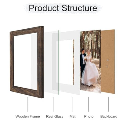 iRahmen 7x10 Picture Frame with Mat 5.5x8.5 - High Definition Real Glass Wooden Photo Frames for Tabletop Display and Wall Mounting (Brown, Set of 4) - color: Brown, size: 7X10