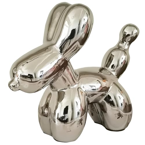 Ceramic Silver Balloon Dog Decor,Balloon Animal Statue(Medium) | Living Room Bedroom Bookshelf Sculpture Desktop Office Coffee Table Decor - color: Silver, size: Medium