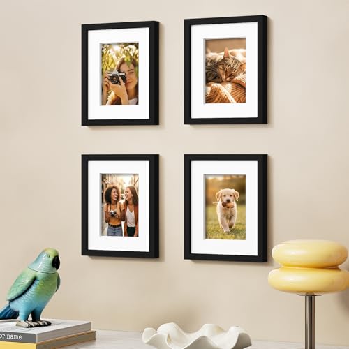Vittanly Solid Wood 8x10 Picture Frames Set of 4, Black | 5x7 Picture Frame with Mat, Gallery Wall Frame Set, 8 x 10 Frame for Wall & Tabletop Display, Family, Pet, Christmas - color: Black, size: 8x10