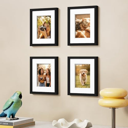 Vittanly Solid Wood 8x10 Picture Frames Set of 4, Black | 5x7 Picture Frame with Mat, Gallery Wall Frame Set, 8 x 10 Frame for Wall & Tabletop Display, Family, Pet, Christmas - color: Black, size: 8x10
