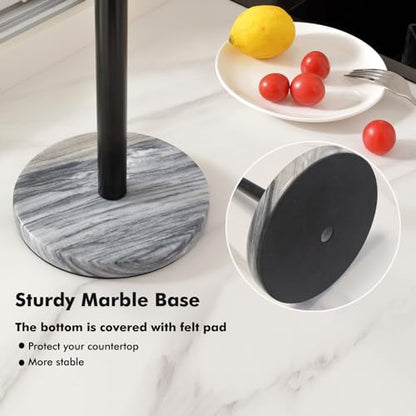 Black Paper Towel Holder Countertop with Heavy Marble Base, Standing Paper Towel Roll Holder for Kitchen Bathroom, with Weighted Base for One-Handed Operation - color: Black