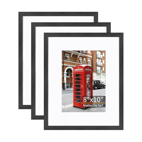 ATOBART 8x10 Picture Frame Set of 3, Black Wood, Plexiglass | Fits 5x7 with Mat or 8x10 without; Mounts Horizontal or Vertical; Clear Plexiglass; Black Wood Grain - color: Black Wood, size: 8x10