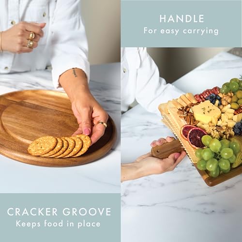 Charcuterie Board - Acacia Wood Cutting Board for Kitchen with Groove & Handle, Cheese Board for Vegetables, Bread, Fruits, Meat - Decorative Wooden Serving Tray House Warming Gift - size: 16.8"L x 11"W
