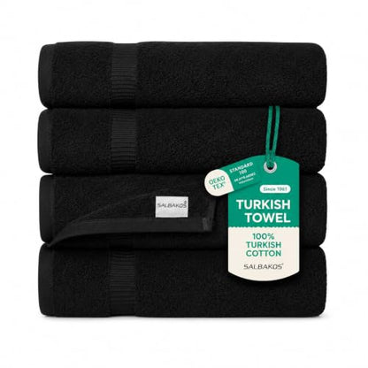SALBAKOS 4-Piece 100% Turkish Cotton Bath Towels, 27x54 inch, Black | Standard Size, 630 Gsm Thick Super Soft Highly Absorbent Quick-Dry Bathroom Towel, Premium Hotel & Spa Quality Made in Turkey - color: Black, size: 4 Bath Towels
