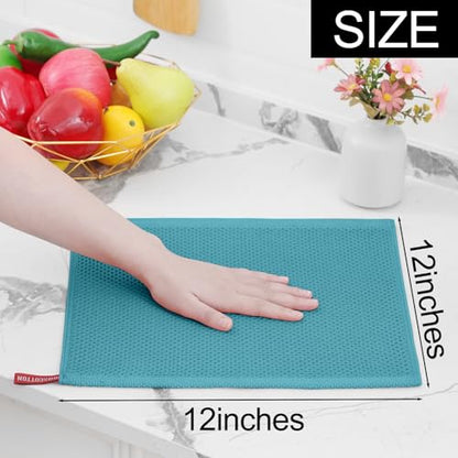 Homaxy 100% Cotton Waffle Weave Kitchen Dish Cloths 15-Pack, Lake Blue | 12 x 12 Inches, Ultra Soft Absorbent Dish Towels, Quick Drying Dish Rags with Hanging Loop - color: Lake Blue, size: 12 x 12 - 15 Pack