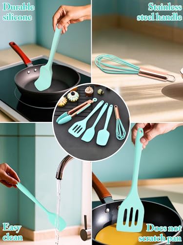Kitchen Utensil Set,5 Pcs Mini Silicone Cooking Utensils Sets | Heat Resistant Non Stick Kitchens Gadgets BPA-Free Spatula Set,Kids Kitchen Tools Kitchen Set for Cooking - color: Green