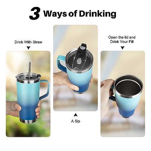 20 oz Tumbler with Handle, Stainless Steel Insulated Tumbler with Lid and Straw, Double Wall Vacuum Coffee Mug Tumbler,Insulated Coffee Thermal Cup for Cold and Hot(Light Dark Blue) - color: Light Dark Blue, size: 20 Ounces