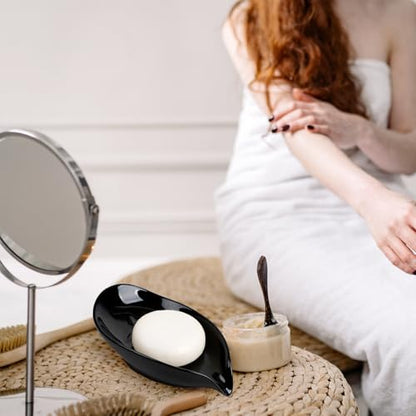 Soap Dish, Self Draining Soap Dishes 2PCS, Leaf Shape Ceramic Bar Soap Holder Drain Soap Dishes for Bathroom Sink Kitchen, Easy to Clean Keeps Soap Dry, Black, ANTIS'S HOME - color: Black-2pcs-enhanced Draining