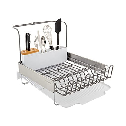 KitchenAid Full Size Compact to Full Capactiy Expandable Rust Resistant Dish Rack, with Self Draining Angled Drainboard and Removable Flatware Caddy, 24-Inch, White - color: White, size: Expandable