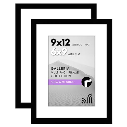 Americanflat 9x12 Picture Frame 2-Pack - Matted to 6x9 - Black | Slim Molding construction, Polished plexiglass front, hangs vertical or horizontal, sawtooth hangers included - color: Black, size: 9x12 with 6x9 Mat