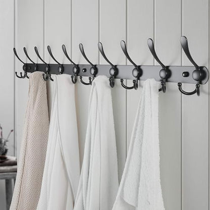 Coat Rack Wall Mount - 38” Long 10-Tri-Hooks Heavy Duty Coat Hanger Rail Wall Hooks for Hanging Coats Hats Clothing Clothes Purse Mudroom Entryway, Black, Pack of 2 - color: Black, size: L=38” (2 Pcs)