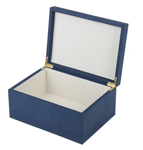 HofferRuffer Faux Leather Decorative Box, Large Wooden Structure Keepsake Box Accessory Organizer Jewelry Organizer with Hinged Lid, Storage Container for Home or Office (NavyBlue Shagreen) - color: NavyBlue Shagreen