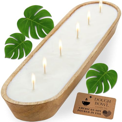 Dough Bowl Candle Co. Santal and Coconut Soy Candle - 6 Wick Rustic Farmhouse Coffee Table Decor, Odor Eliminator in Wooden Bowls, 32 Oz Wooden Dough Bowl Candle, All-Natural Gifts for Women and Men - size: 6-Wick