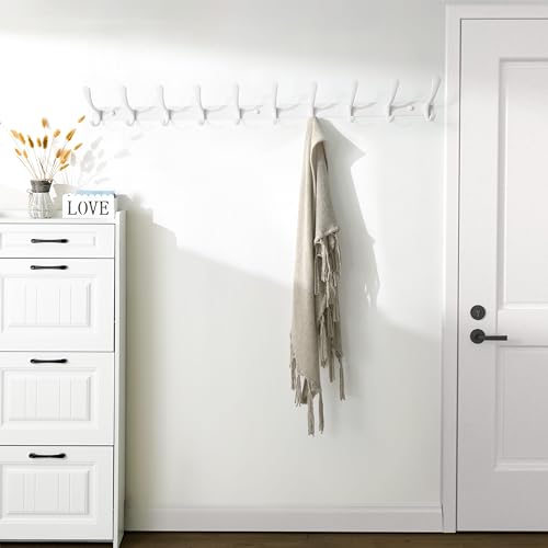 SKOLOO Wall Mounted Coat Rack - 10 Hooks, Heavy Duty, Stainless Steel, Metal Wall Hangers, Sturdy Coat Hooks for Hanging Coats, Jacket, Clothes, Hat, White - color: White, size: 10 Hook(1 Pack)