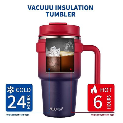 20 oz Insulated Travel Coffee Mug Tumbler with Handle and Straw | Leakproof Stainless Steel Coffee Cup with Lid, Double Wall Vacuum Ice Thermal Cup, Dark Rainbow - color: Dark Rainbow, size: 20 Ounces