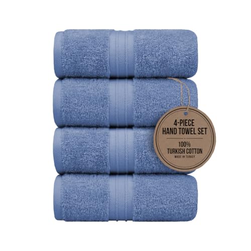 Hand Towels Pack of 4 - Extra Soft & Decorative, Large (16"x 28") 100% Cotton, Luxury, Thick, Plush - Versatile, Perfect as Bathroom and Hotel Towel, Hand Towels for Bathroom - Sky Blue - color: Sky Blue