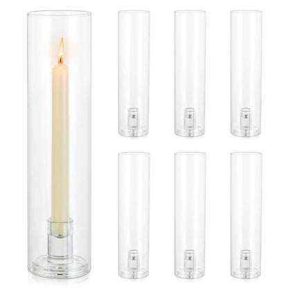 Hurricane Glass Candle Holders: 11.8" Tall Cylinder Cover Set of 6 | for 0.87" Taper, Windproof Chimney Cover, Clear Candlestick Holder for Wedding Table Centrepiece, Party, Birthday, Christmas - size: 11.8" H - 6 Pcs