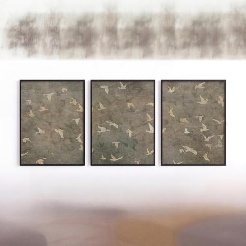 Mohxniity ‍Unframed Triptych Vintage Bird Wall Art Set of 3 - Abstract Flying Birds Canvas Artwork with Aged Texture, Neutral Earth Tones Nature Silhouette Decor for Living Room, Bedroom - size: 16L''x12W''canvas