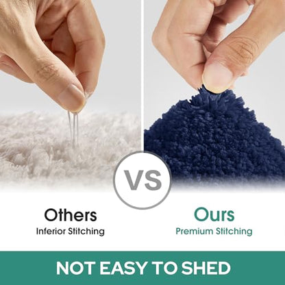 HOMEIDEAS Bathroom Rugs Sets 2 Piece, Super Soft and Absorbent Non Slip Microfiber U-Shaped Toilet Bath Mat Set (20"x32"+U20 x24, Navy Blue) - color: Loop- Navy Blue, size: 1'8" x 2'8" (20"x32"+U Shape 20"x24")
