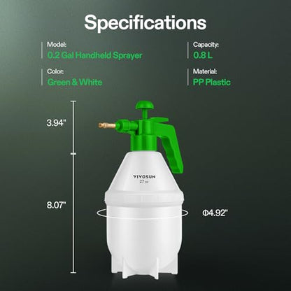 VIVOSUN 27oz Pump Sprayer, Handheld Garden Water Sprayer Bottle | with Adjustable Brass Nozzle, for Spraying Plants, Flowers, Weeds and Cleaning, Green - color: Green, size: 27oz