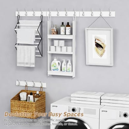 Forbena White Coat Rack Wall Mount 4-Pack, Coat Hanger Wall Mounted for Hanging Clothes Purse, Modern Key Holder Hooks for Closet Hat, Belt, Bag, Backpack, Leash (White and Silver - 16 Hooks) - color: Metal White Hooks and White