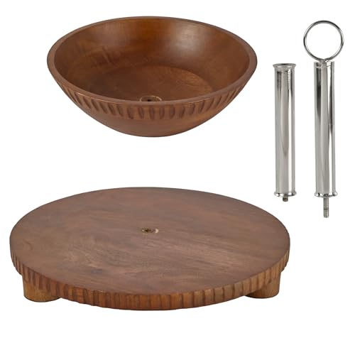 Gourmet Basics by Mikasa Hamden Mango Wood 2-Tier Serving Fruit Basket and Platter – Kitchen Countertop and Buffet Table Stand for Elegant Fruit Display
