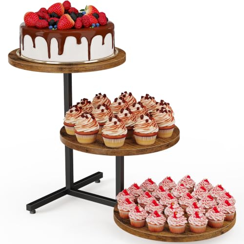 Emfogo Wooden Cupcake Stand for 50 Cupcakes, 3 Tier Dessert Tower Stands, Cup Cake Display for Party Afternoon Tea Wedding Graduation, Large Tiered Tray for Cake Cookie Food (1 Pack) - color: 1pack 11.6" diameter