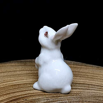 Handmade Ceramic Miniature Rabbit Figurine, Shelf Decor | Hand-painted ceramic, white, 1.9 in tall, for bookshelf, nursery shelf or windowsill, gift for bunny lovers and rabbit owners