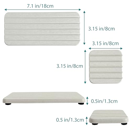 NiuYichee Set of 4 Water Absorbing Stone Trays for Kitchen Sink, Quick-Drying Stone Soap Tray, Diatomite Bathroom Soap Dish, 2pcs 3.15" x 3.15" + 2pcs 7.1" x 3.15", Light Grey - color: Set of 4 Light Grey With Grooves