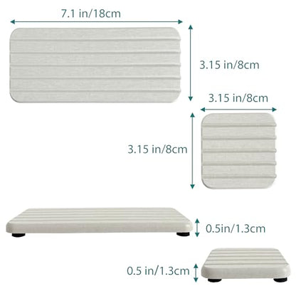 NiuYichee Set of 4 Water Absorbing Stone Trays for Kitchen Sink, Quick-Drying Stone Soap Tray, Diatomite Bathroom Soap Dish, 2pcs 3.15" x 3.15" + 2pcs 7.1" x 3.15", Light Grey - color: Set of 4 Light Grey With Grooves