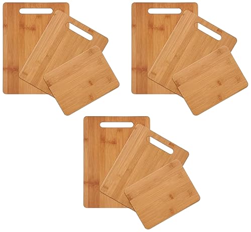 Farberware 3-Piece Wood Cutting Board Set,Reversible Chopping Boards for Meal Prep and Serving,Charcuterie Boards,Wooden Cutting-Boards with Built-in Handles,Set of 3 Assorted Sizes,Bamboo,(Pack of 3) - size: 11"L x 0.8"W (Pack of 3), style: 3-Piece