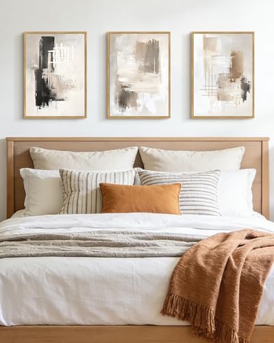 PHOPAGO Modern Abstract Framed Wall Art Mid Century Minimalist Beige Pastel Neutral Wall Decor for Kitchen Hallway - 12x16in Natural Framed - color: White Abstract, size: 16L" x 12W" x 3 Pcs Natural