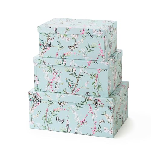 Soul & Lane - Butterfly Photo Storage Boxes with Lids, Set of 3 | Nesting Paperboard Containers with Lids for Pictures and Photos, Floral Nature Decor Cartons, Large Keepsake Gift Boxes - color: Butterflies in Flight