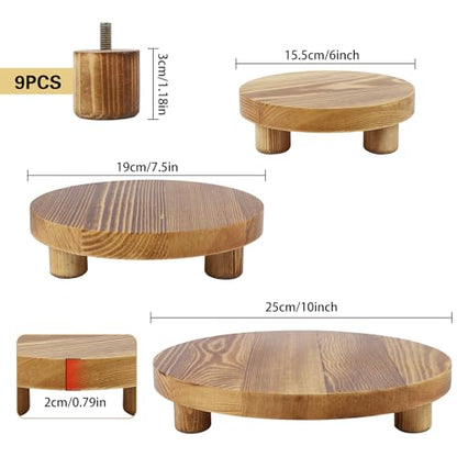 Wooden Plant Stands,Wood Risers Indoor Outdoor for Decor,Wooden Stool Display Stand for Home Table Bathroom Kitchen,Round Brown,3PCS