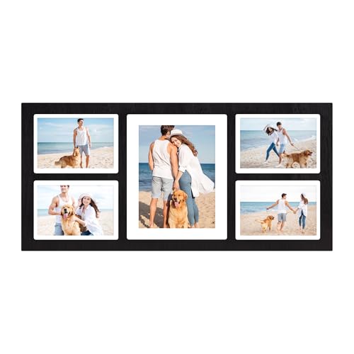 YESKAY Collage Picture Frame for 8x10 and 4 5x7 Pictures Display,5 Opening Family Photo Frames with Tempered Glass Wall Decor(Rustic Black_1 Pack) - color: Rustic Black, size: 8x10&5x7 - 5 Opening(OD:11X23.5in)
