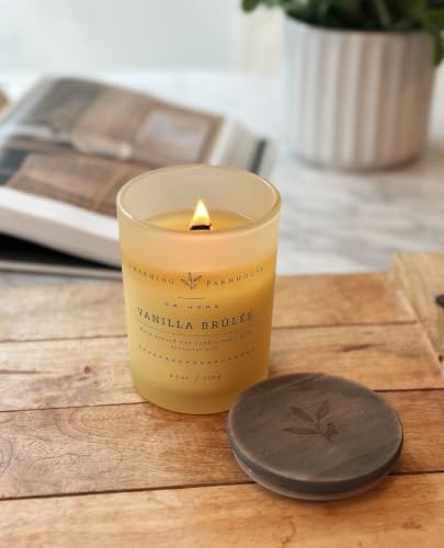 Charming Farmhouse by DW Home Vanilla Brûlée Scented Candle, 8 oz Wooden Wick Candle, Vanilla Bean, Toffee & Toasted Marshmallow Fragrance, Up to 40H Burn Time - color: Vanilla Brulee, size: 8 oz