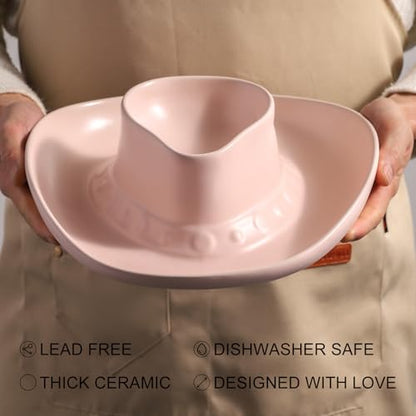 Chip and Dip Serving Set Bowl Cowboy Hat Chips and Salsa Serving Pink - color: Pure pink
