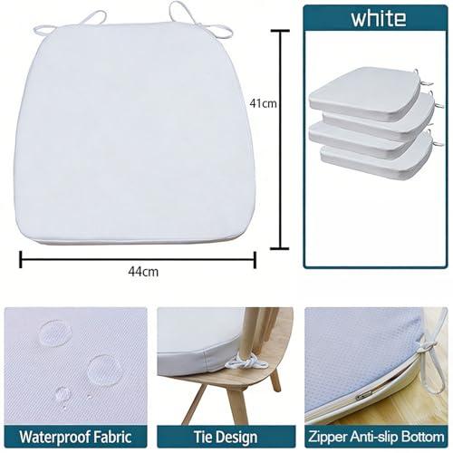 GIBZ Outdoor Chair Cushions 17"x16"x2" with Ties Set of 2 White | Waterproof Chairs Cushion U-Shaped Seat Pads Washable Casual for Yard Lawn Patio - color: White