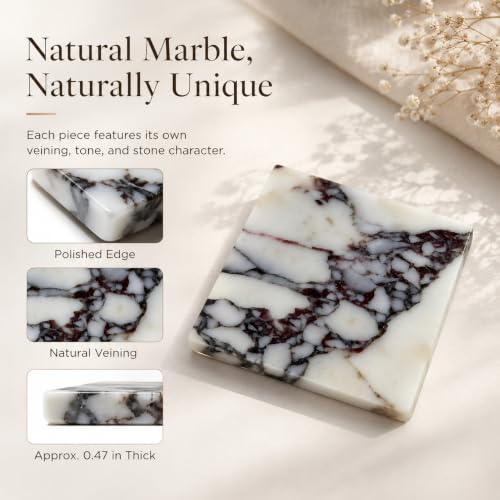 Calacatta Viola Marble Trinket Tray, 4-Inch Square Stone Coaster | Natural marble for rings, earrings, keys, candles and perfume; compact 4-inch square, flat rimless tray, one piece included. - color: Slap 10x10cm