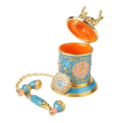 Retro Telephone Trinket Boxes Mini Enamel Jewelry Box for Women Girls Ring Pendant Storage Organizer with Hinged Lid (Blue) - color: Blue