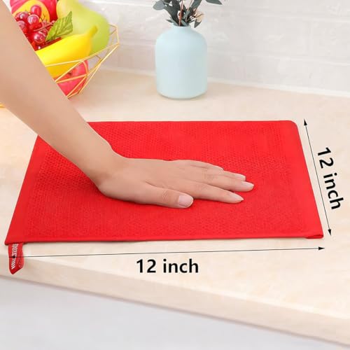 100% Cotton Waffle Weave Kitchen Dish Cloths, 6 Pack Ultra Soft Absorbent, Quick Drying Dish Towels, 12x12 Inches, Dish Rags for Drying Dishes & Daily Kitchen Use (Red) - color: Red