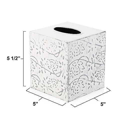 Country Chic Modern Farmhouse Tissue Box Holder, Decorative Metal Tissue Cover, Rustic Square White Style - size: Upright