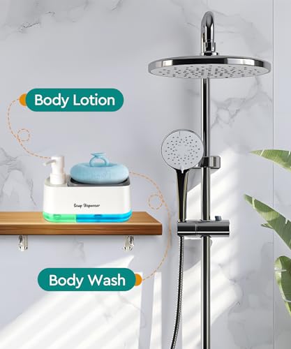 Kitchen Dish Soap Dispenser Set，Dish and Hand Soap Dispenser with Sponge Holder, 3-in-1 Countertop Sponge Dual Soap Pump Dispenser for Kitchen Sink - White