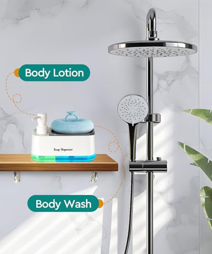 Kitchen Dish Soap Dispenser Set，Dish and Hand Soap Dispenser with Sponge Holder, 3-in-1 Countertop Sponge Dual Soap Pump Dispenser for Kitchen Sink - White