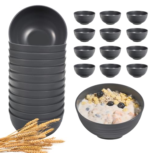 HEYCOME 12 Pcs Unbreakable Cereal Bowls Set, 26 Oz Wheat Straw Bowls Set, Microwave & Dishwasher Safe Bowls for Kitchen, Reusable Plastic Bowls for Soup, Salad and Snack, BPA Free, Dark Gray - color: Dark Gray