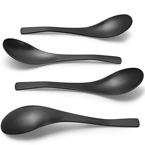 HIWARE Matte Black Thick Heavy-Weight Soup Spoons, Stainless Steel Soup Spoons, Table Spoons, Set of 6 - color: Black