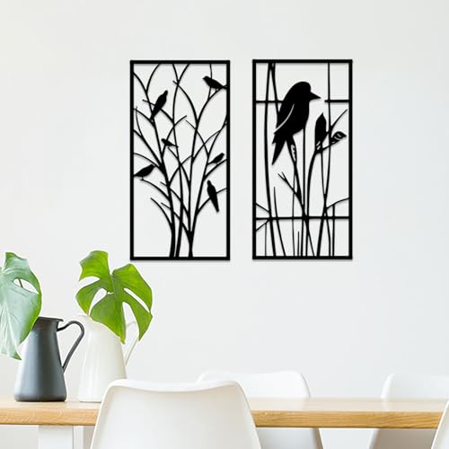 cape leadwort Metal Birds on Branches Wall Art Decor Sculptures, Metal Tree with Birds Wall Art, Wall Mounted Indoor/Outdoor Garden Decor, Gift for Bird Lovers - color: Bird tree
