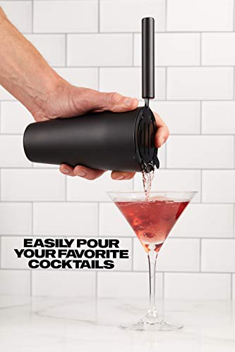 9-Piece Cocktail Shaker Bartender Kit with Stand, Matte Black Bar Tools | Boston Shaker, Mixing Spoon, Muddler, Measuring Jigger, Mesh & Regular Strainer, Liquor Pourers & More Professional Tools