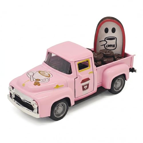 Coffee Bar Truck Decor Vintage Farmhouse Metal Truck Decorations with Mini Wooden Sign & Beans Accessories for Coffee Stations, Home Kitchen Table Shelf Tiered Tray for Cup of Joe Lovers - color: Coffee-pink