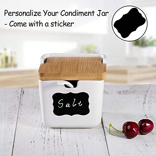 Ceramic Sugar Bowl with Bamboo Lid and Spoon,Porcelain Sugar Container for Home Kitchen,Salt Condiment for Sugar Tea Coffee Spice,White,9 Fl oz 270ML - color: S-002